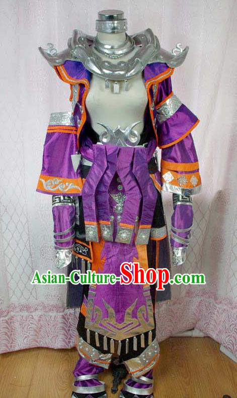 Traditional Chinese Cosplay Warrior Purple Clothing Ancient Swordsman Embroidered Costume for Men