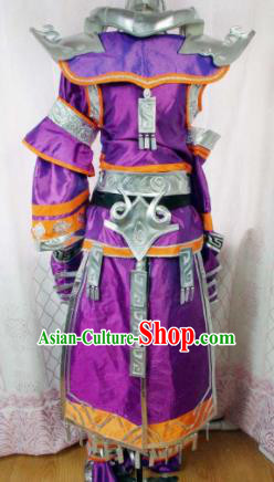 Traditional Chinese Cosplay Warrior Purple Clothing Ancient Swordsman Embroidered Costume for Men