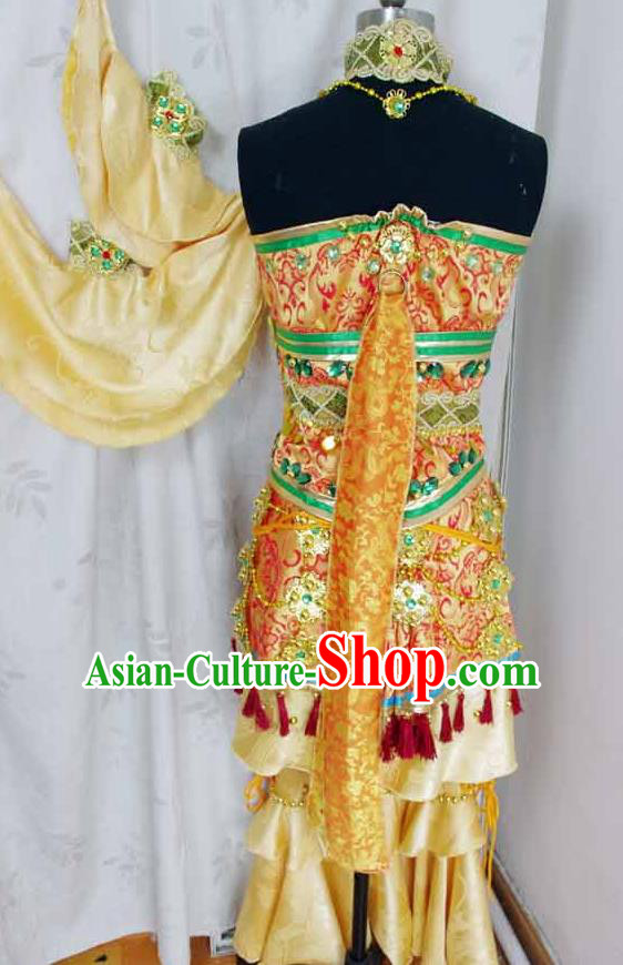 Traditional Chinese Cosplay Swordswoman Golden Hanfu Dress Ancient Female Knight Embroidered Costume for Women
