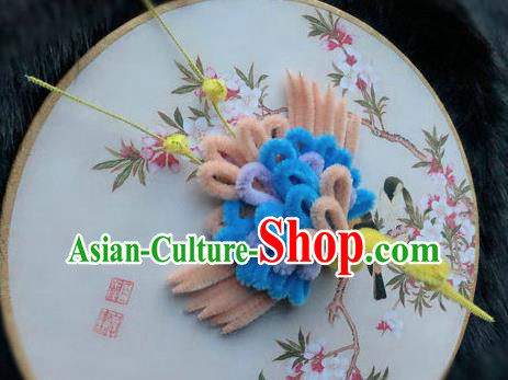 Traditional Chinese Handmade Palace Hair Accessories Ancient Qing Dynasty Velvet Phoenix Hairpins for Women