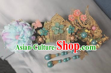 Traditional Chinese Qing Dynasty Imperial Consort Peony Flower Tassel Headwear Ancient Palace Manchu Hair Accessories for Women