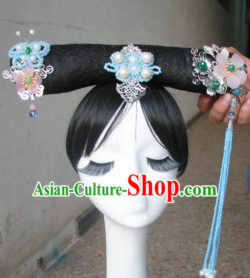 Traditional Chinese Qing Dynasty Manchu Princess Tassel Headwear Ancient Palace Lady Hair Accessories for Women