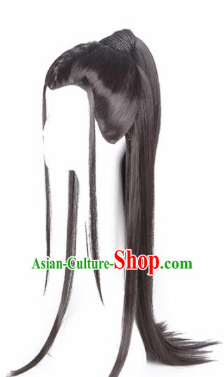 Traditional Chinese Han Dynasty Young Hero Wigs Ancient Swordsman Chignon Hair Accessories for Men