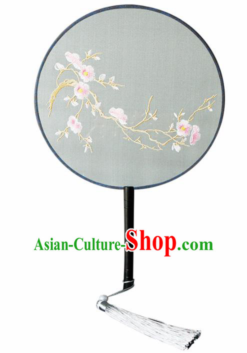 Chinese Traditional Handmade Palace Fans Ancient Princess Embroidered Plum Blossom Round Fans for Women