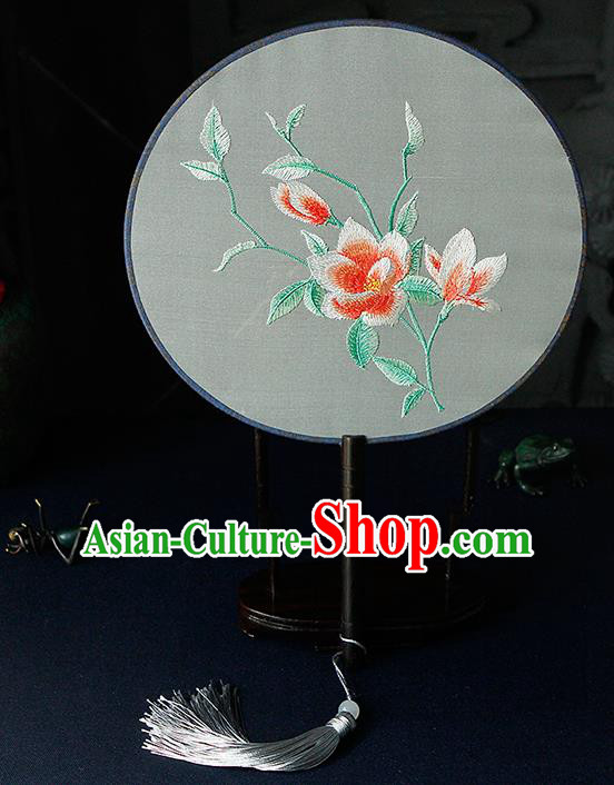 Chinese Traditional Handmade Palace Fans Ancient Princess Embroidered Flowers Round Fans for Women