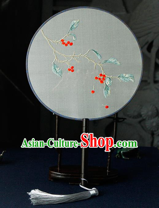 Chinese Traditional Handmade Palace Fans Ancient Princess Embroidered Cherry Round Fans for Women