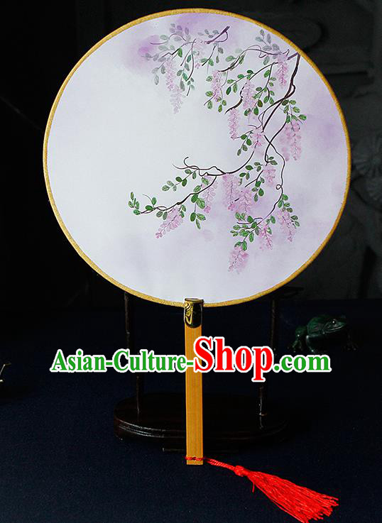 Chinese Traditional Handmade Palace Fans Ancient Princess Printing Wisteria Round Fans for Women