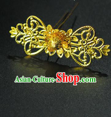 Traditional Chinese Wedding Hanfu Hair Clip Golden Hairpins Handmade Ancient Bride Hair Accessories for Women