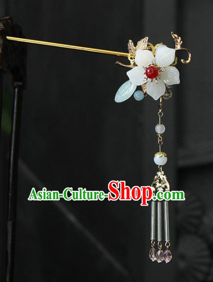 Traditional Chinese Wedding Tassel Step Shake Jade Flower Hairpins Handmade Ancient Bride Hair Accessories for Women