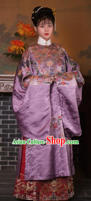 Chinese Ancient Ming Dynasty Princess Purple Hanfu Dress Traditional Court Lady Embroidered Historical Costume for Women