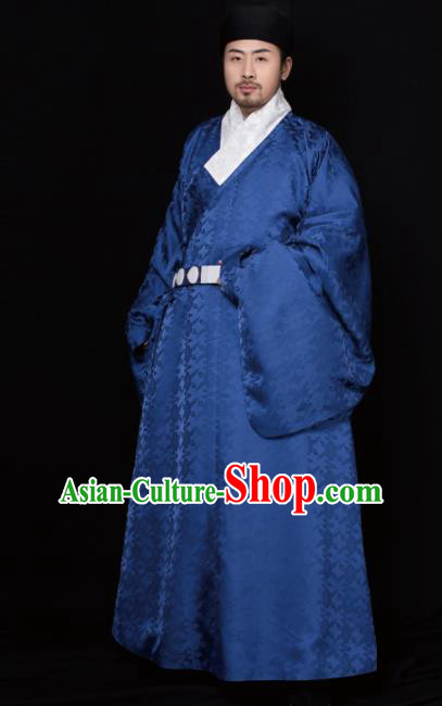 Chinese Ancient Taoist Priest Royalblue Robe Traditional Ming Dynasty Minister Embroidered Historical Costume for Men