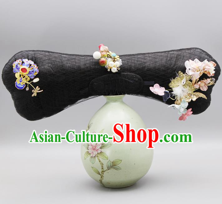 Traditional Chinese Handmade Ancient Hairpins Headwear Qing Dynasty Princess Hair Accessories for Women