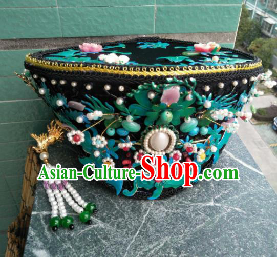 Traditional Chinese Handmade Qing Dynasty Queen Cloisonne Hat Hairpins Ancient Imperial Consort Hair Accessories for Women