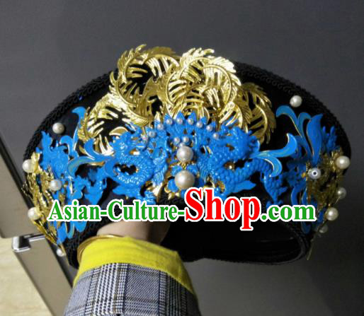 Traditional Chinese Handmade Qing Dynasty Manchu Queen Cloisonne Hat Hairpins Ancient Imperial Consort Hair Accessories for Women