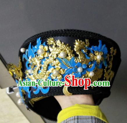 Traditional Chinese Handmade Qing Dynasty Manchu Queen Cloisonne Hat Hairpins Ancient Imperial Consort Hair Accessories for Women