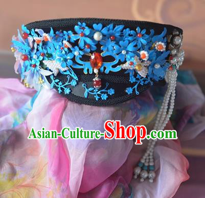 Chinese Qing Dynasty Manchu Imperial Consort Royal Hat Headwear Hairpins Ancient Handmade Queen Hair Accessories for Women