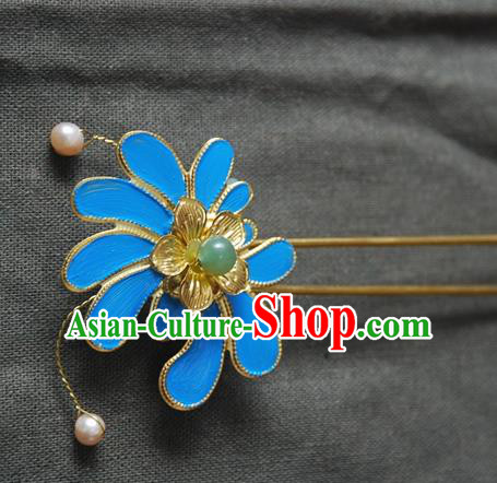 Handmade Chinese Ancient Princess Blue Hairpins Headwear Hair Accessories for Women