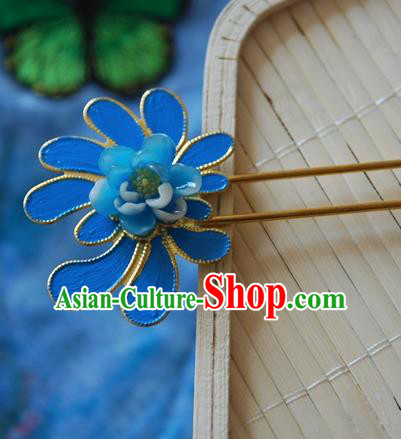 Handmade Chinese Ancient Princess Blue Peony Hairpins Headwear Hair Accessories for Women