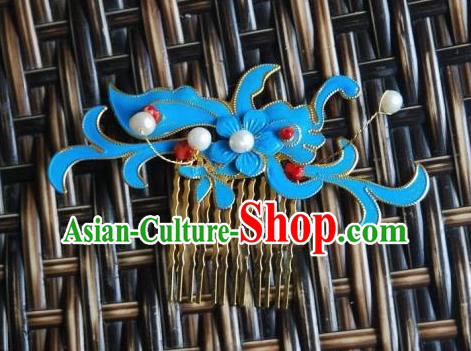 Handmade Chinese Ancient Princess Hairpins Blue Hair Comb Headwear Hair Accessories for Women