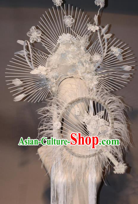 Handmade Halloween Stage Show Hair Accessories Brazilian Carnival Catwalks White Feather Hair Clasp Headdress for Women