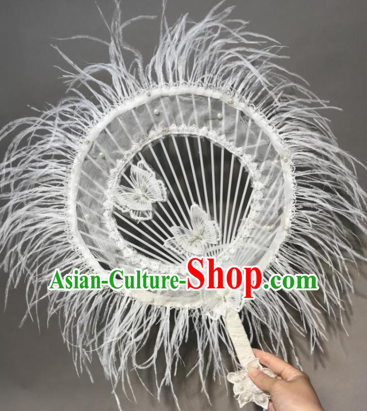 Chinese Stage Show White Feather Round Fans Brazilian Carnival Catwalks Prop Fans for Women