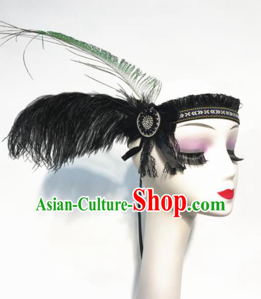 Handmade Halloween Stage Show Black Feather Hair Clasp Hair Accessories Brazilian Carnival Catwalks Headdress for Women