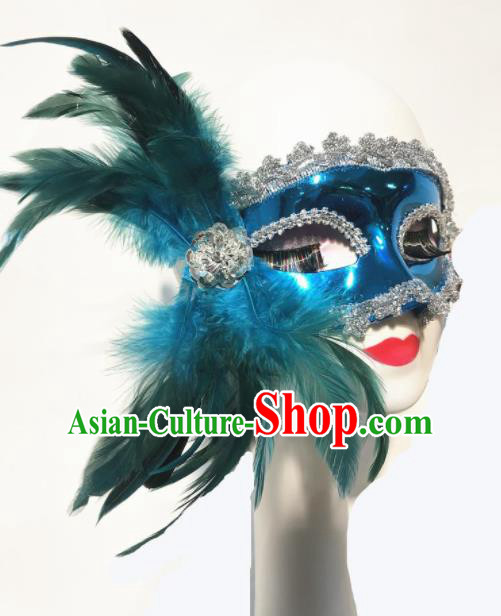 Top Halloween Stage Show Face Accessories Brazilian Carnival Catwalks Green Feather Mask for Women