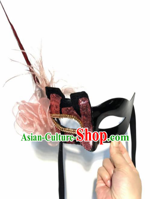 Top Halloween Stage Show Accessories Brazilian Carnival Catwalks Pink Flower Feather Face Mask for Women