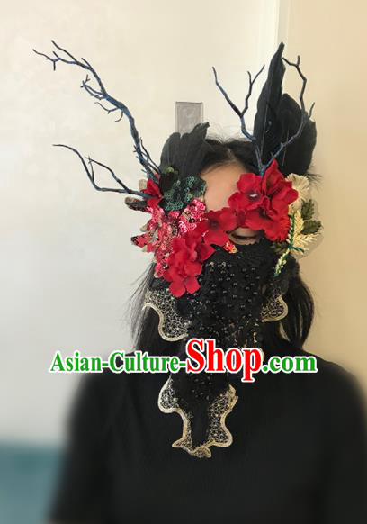 Top Halloween Stage Show Accessories Brazilian Carnival Catwalks Black Lace Branch Face Mask for Women