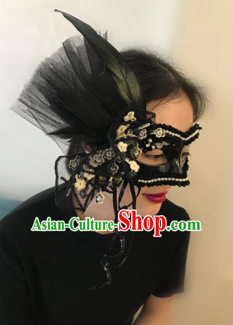 Top Halloween Stage Show Accessories Brazilian Carnival Catwalks Black Veil Face Mask for Women