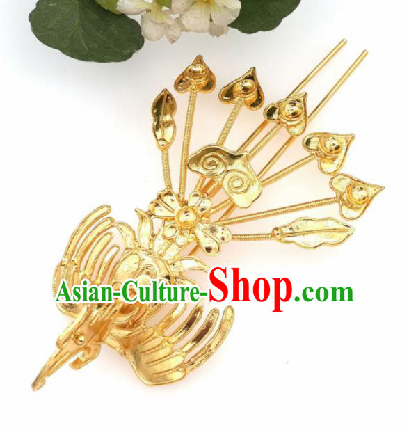 Chinese Handmade Hanfu Golden Phoenix Hairpins Traditional Ancient Princess Hair Accessories for Women