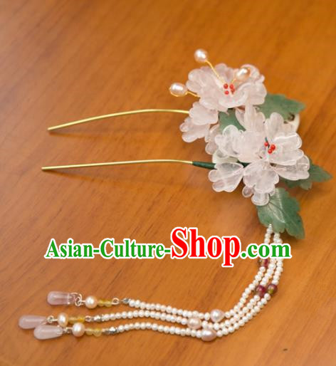 Chinese Handmade Hanfu Pearls Tassel Hairpins Lotus Hair Clip Traditional Ancient Princess Hair Accessories for Women