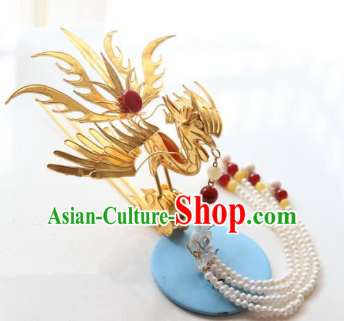 Chinese Handmade Hanfu Hairpins Phoenix Tassel Step Shake Traditional Ancient Princess Hair Accessories for Women