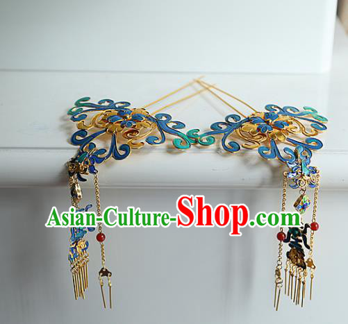 Chinese Handmade Hanfu Cloisonne Tassel Hair Crown Hairpins Traditional Ancient Princess Hair Accessories for Women