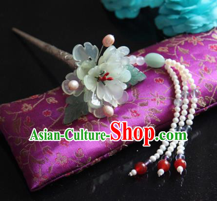 Chinese Handmade Hanfu Green Peony Pearls Tassel Hairpins Traditional Ancient Princess Hair Accessories for Women