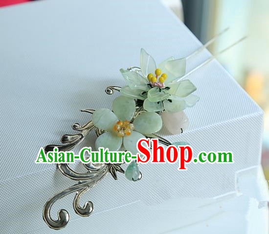 Chinese Handmade Hanfu Green Lotus Hairpins Traditional Ancient Princess Hair Accessories for Women