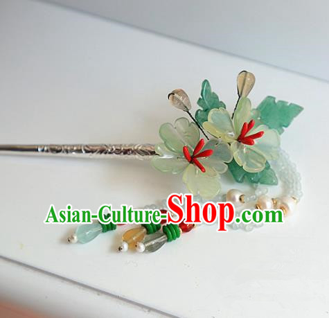 Chinese Handmade Hanfu Green Flowers Tassel Hairpins Traditional Ancient Princess Hair Accessories for Women