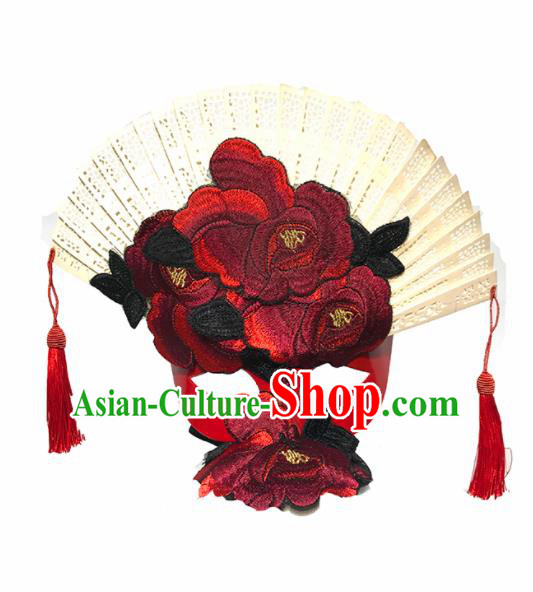 Top Halloween Stage Show Cosplay Embroidered Red Peony Face Mask Brazilian Carnival Catwalks Accessories for Women