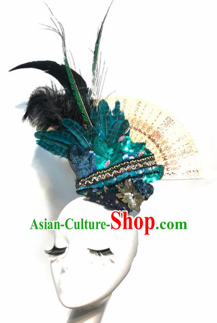 Halloween Handmade Stage Show Green Paillette Feather Hair Clasp Hair Accessories Brazilian Carnival Catwalks Headdress for Women