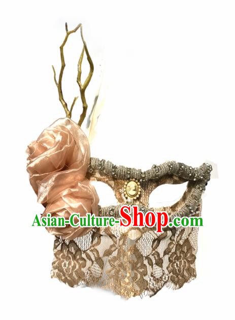 Top Halloween Stage Show Cosplay Pink Rose Face Mask Brazilian Carnival Catwalks Accessories for Women