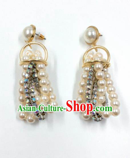 Top Grade Stage Show Pearls Crystal Earrings Brazilian Carnival Catwalks Ear Accessories for Women