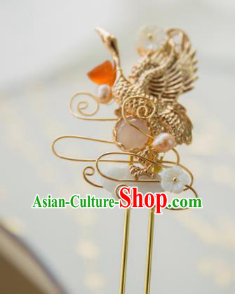 Chinese Handmade Hanfu Crane Pearls Hairpins Traditional Ancient Princess Hair Accessories for Women