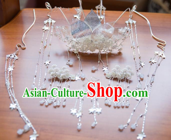Chinese Handmade Hanfu Lotus Phoenix Coronet Hairpins Traditional Ancient Princess Hair Accessories for Women