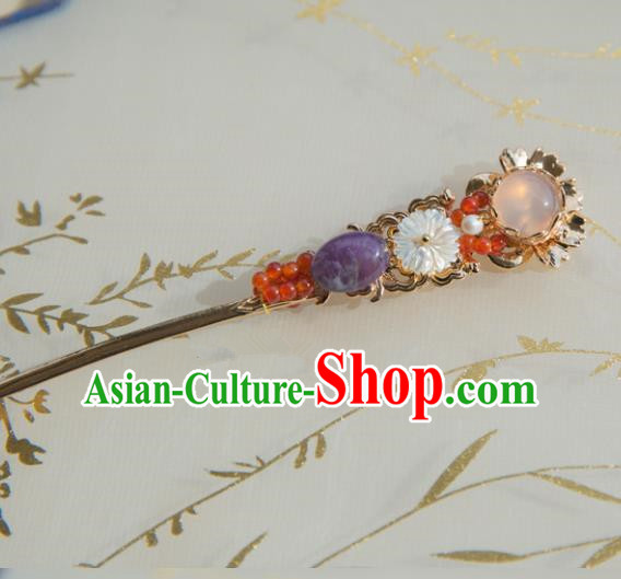 Chinese Handmade Hanfu Rose Chalcedony Hairpins Traditional Ancient Princess Hair Accessories for Women