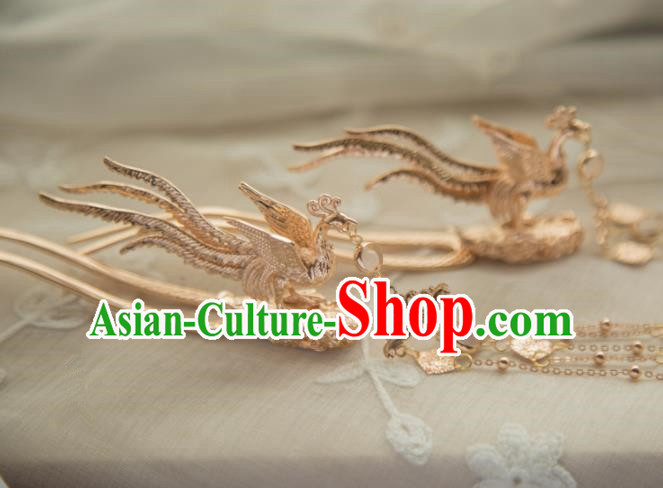 Chinese Handmade Hanfu Phoenix Hairpins Tassel Step Shake Traditional Ancient Princess Hair Accessories for Women