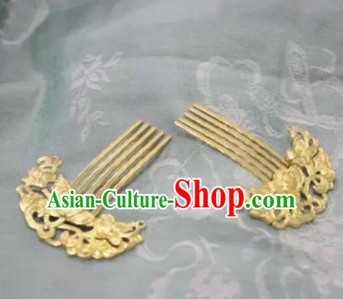 Chinese Handmade Hanfu Hairpins Golden Hair Combs Traditional Ancient Princess Hair Accessories for Women