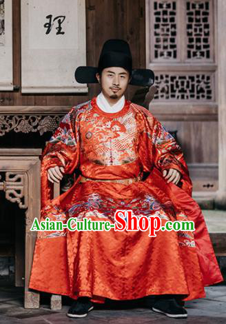 Traditional Chinese Ancient Ming Dynasty Emperor Wedding Historical Costume and Headpiece Complete Set