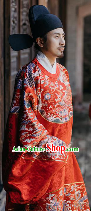 Traditional Chinese Ancient Ming Dynasty Emperor Wedding Historical Costume and Headpiece Complete Set