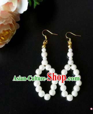 Handmade Chinese Classical Pearls Ear Accessories Ancient Princess Hanfu Earrings for Women