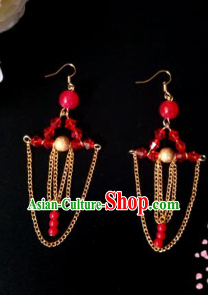 Handmade Chinese Classical Red Beads Ear Accessories Ancient Princess Hanfu Earrings for Women